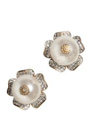 Dolce & Gabbana Gold Tone Maxi Faux Pearl Floral Clip-on Jewelry Earrings