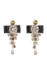 Dolce & Gabbana Crystal Chandelier Satin Bow Clip-On Jewelry Earrings