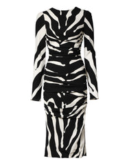 Dolce & Gabbana Black White Zebra Viscose Sheath Midi Dress