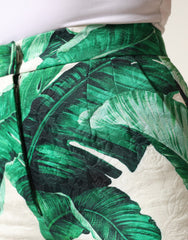 Dolce & Gabbana White Green Leaf High Waist Trousers Pants