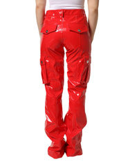 Dolce & Gabbana Red Glossy Polyester Cargo Boot Cut Pants