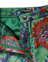 Dolce & Gabbana Green Floral Polyester BootCut Trouser Pants