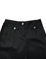 Dolce & Gabbana Black Wool Stripes Cropped Trouser Pants