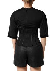 Dolce & Gabbana Black Cotton Bustier Corset Short Sleeves T-shirt