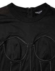 Dolce & Gabbana Black Cotton Bustier Corset Short Sleeves T-shirt