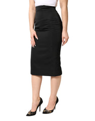Dolce & Gabbana Black Cotton Pencil Cut High Waist Midi Skirt