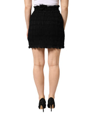 Dolce & Gabbana Black Nylon High Waist Open-Stitch Mini Skirt