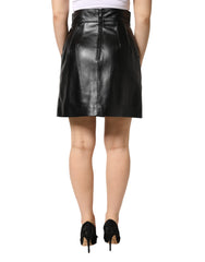 Dolce & Gabbana Black Leather Pencil Cut HighWaist Mini Skirt