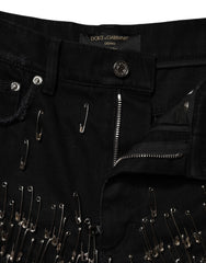Dolce & Gabbana Black Pins Cotton Denim Hot Pants Shorts