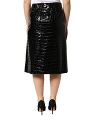 Dolce & Gabbana Black Croc Faux-Leather Mid Waist Midi Skirt