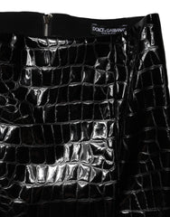 Dolce & Gabbana Black Croc Faux-Leather Mid Waist Midi Skirt