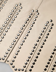 Dolce & Gabbana Beige Leather Studs Mid Waist Mini Skirt