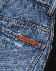 Dolce & Gabbana Blue Black Cotton Denim Sheer Midi Skirt