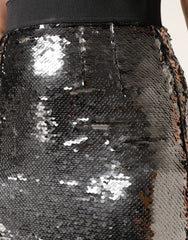 Dolce & Gabbana Metallic Gray Sequin High Waist Mermaid Skirt