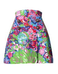 Dolce & Gabbana Multicolor Floral Buttoned High Waist Mini Shorts