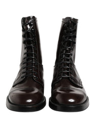 Dolce & Gabbana Black Leather Lace Up Mid Calf Boots Shoes