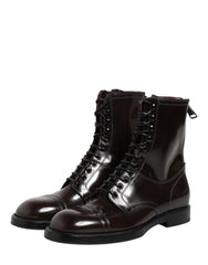 Dolce & Gabbana Black Leather Lace Up Mid Calf Boots Shoes
