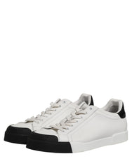Dolce & Gabbana Black White Leather Low Top Sneakers Shoes
