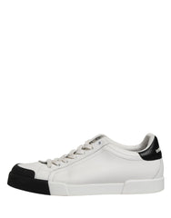 Dolce & Gabbana Black White Leather Low Top Sneakers Shoes