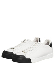 Dolce & Gabbana Black White Leather Low Top Sneakers Shoes