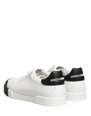 Dolce & Gabbana Black White Leather Low Top Sneakers Shoes