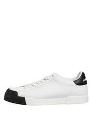 Dolce & Gabbana Black White Leather Low Top Sneakers Shoes