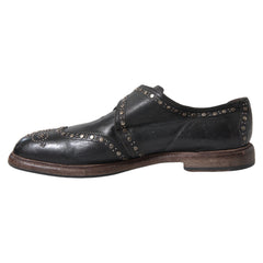 Dolce & Gabbana Black Leather Monk Strap Studded Dress Shoes
