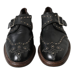 Dolce & Gabbana Black Leather Monk Strap Studded Dress Shoes