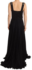 Fausto Puglisi Silk Black Studded Sleeveless A-line Max Dress