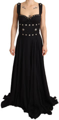 Fausto Puglisi Silk Black Studded Sleeveless A-line Max Dress
