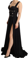 Fausto Puglisi Silk Black Studded Sleeveless A-line Max Dress