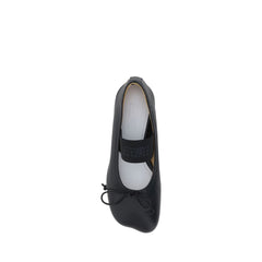 MM6 Black Calf Leather Bos Taurus Ballet Flats