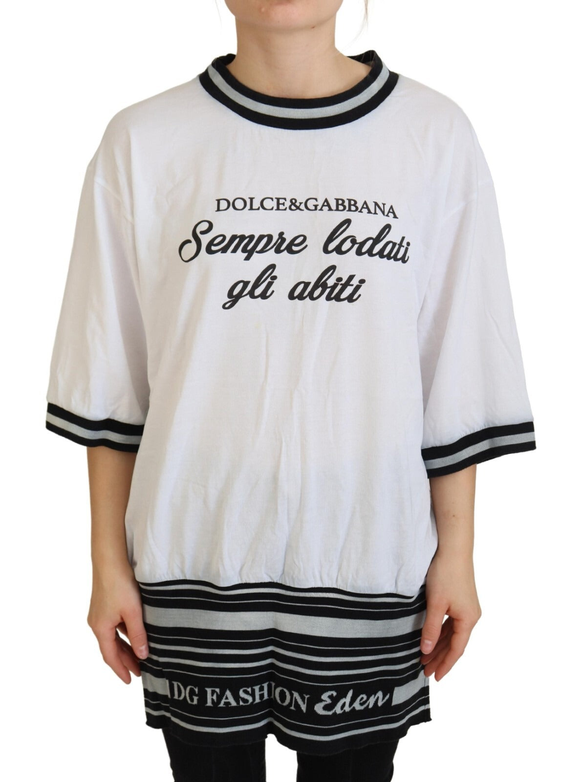 Dolce & Gabbana White Printed Short Sleeves Pullover Top