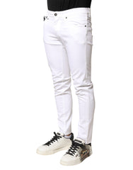 Dolce & Gabbana White Cotton Stretch Skinny Denim Men Jeans