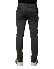 Dondup Dark Gray Cotton Mid Waist Skinny Men Chino Trouser Pants
