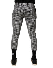 Daniele Alessandrini Black White Checkered Men Cropped Pants