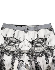 Dolce & Gabbana White Japanese Asian Print Silk Bermuda Shorts