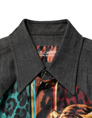 Dolce & Gabbana Multicolor Tiger Leopard Print Silk Men Shirt