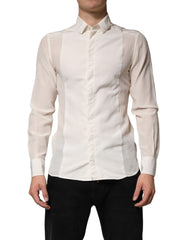 Dolce & Gabbana Off White Silk Men GOLD Dress Formal Shirt