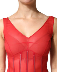 Dolce & Gabbana Red Silk Sleeveless Sheath V-neck Midi Dress