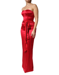 Dolce & Gabbana Red Silk Strapless Sheath Long Gown Dress