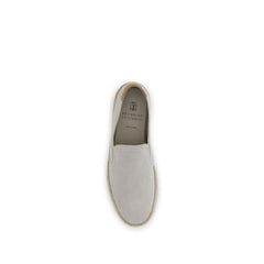 Brunello Cucinelli Gray Calf Leather Bos Taurus Low Top Sneakers