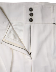 Dolce & Gabbana White Wool High Waist Tapered Trouser Pants