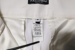Dolce & Gabbana White Wool High Waist Tapered Trouser Pants