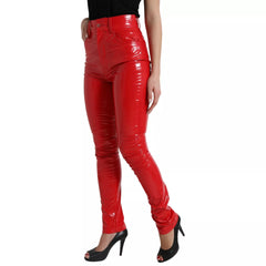 Dolce & Gabbana Shiny Red High Waist Skinny Trouser Pants