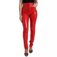 Dolce & Gabbana Shiny Red High Waist Skinny Trouser Pants