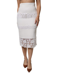 Dolce & Gabbana White Floral Lace High Waist Pencil Cut  Skirt