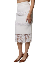 Dolce & Gabbana White Floral Lace High Waist Pencil Cut  Skirt