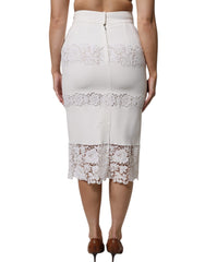 Dolce & Gabbana White Floral Lace High Waist Pencil Cut  Skirt