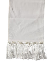 Dolce & Gabbana White Silk Fringes Neck Wrap Foulard Scarf